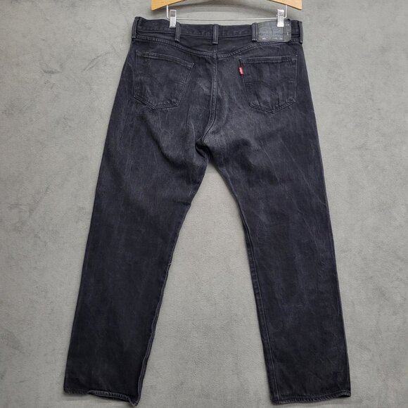 Levis 501 Jeans Mens 38x34 Black Denim Tapered Dark Wash Button Fly Black Label - Picture 2 of 11